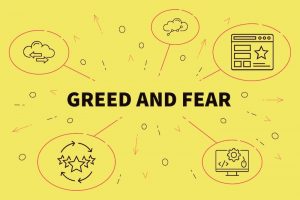 Business illustration showing the concept of greed and fear
