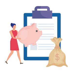 young woman with checklist and money vector illustration design